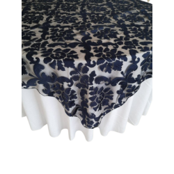 Sur-nappe 72x72 organza floral marine