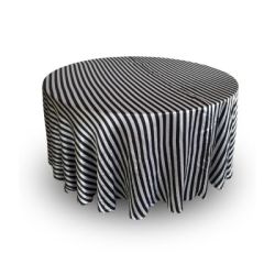 Nappe 120'' ronde satin rayures blanches et noires