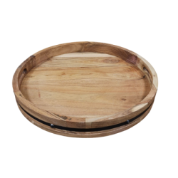 Plateau de service rond en bois avec ligne noire 18''