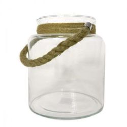 Lanterne en verre avec corde en jute