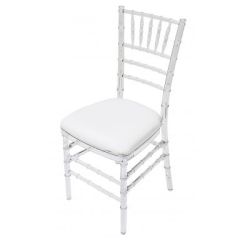 Chaise chiavari cristal transparente avec coussin blanc