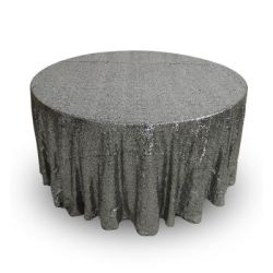 Nappe 120'' ronde noire paillette argent
